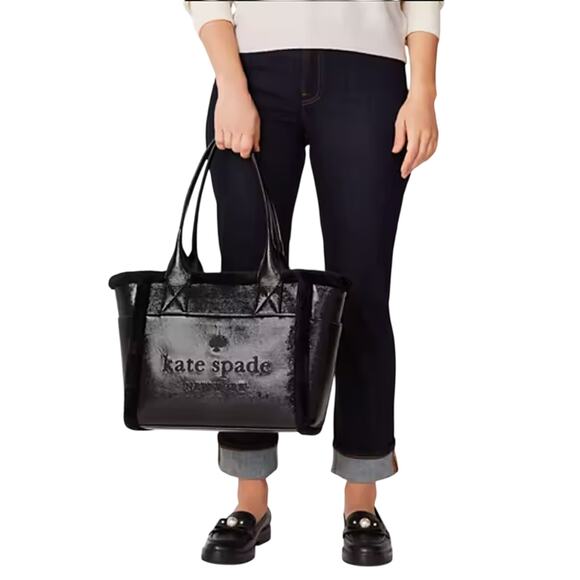 KATE SPADE New York Jette Faux Shearling Tote Bag Black K5797 NEW - Picture 3 of 5